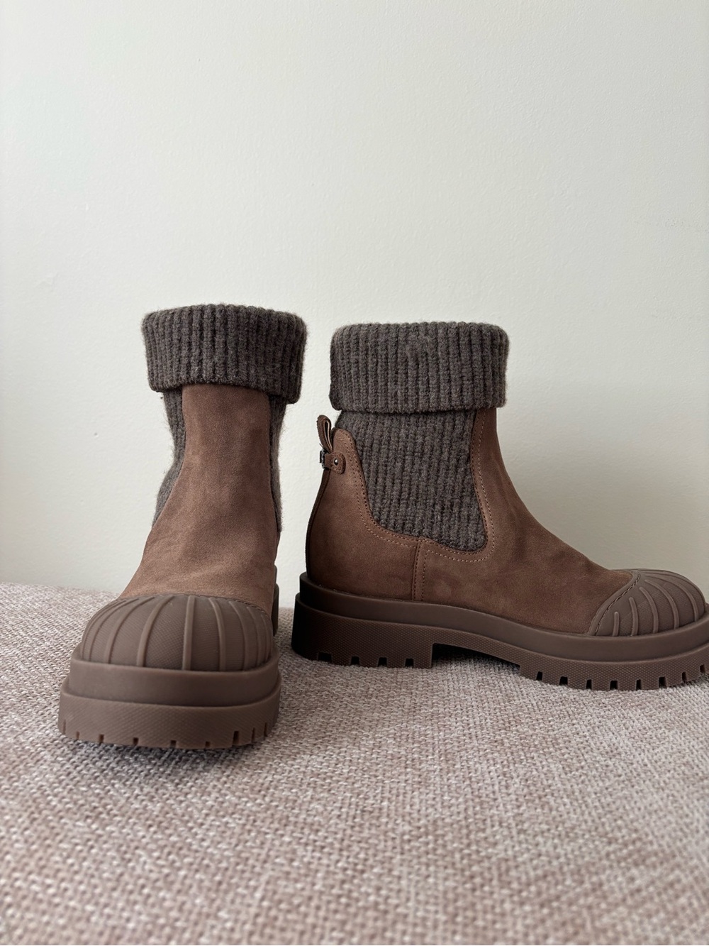 Sam Edelman Brown Suede Knit-Cuff Chelsea Boots - Women (Never Worn)